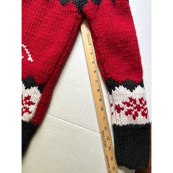 Handmade  WoolRed Black Thick Knit Sweater Zip Lined Nordic Ski Lodge Cabin - Picture 14 of 14